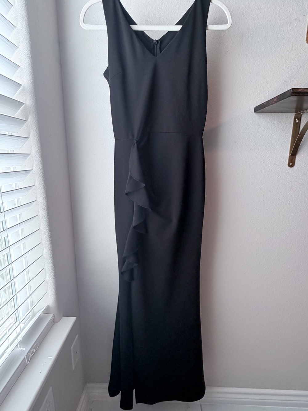 Elegant Black Ruffle-Front Maxi Dress